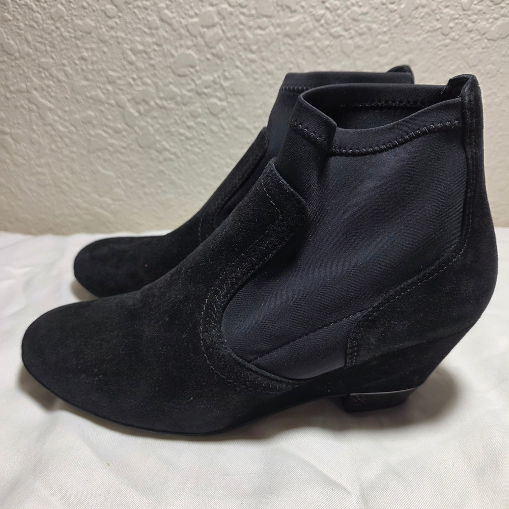 Tory Burch Womens Black Suede Neoprene Wedge Ankle Boots 6.5M Leather Sole
